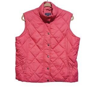 Lands End Women Puffer Vest Coral Pink Quilted Snap Front Size 14 16‎ L P